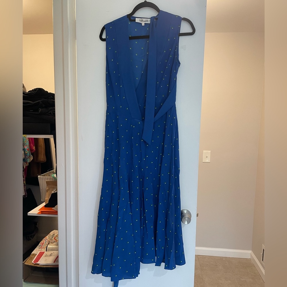 DVF blue silk wrap dress, worn once and dry cleaned.